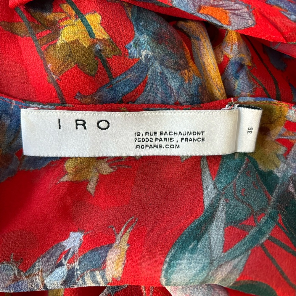 IRO Silk Floral Asymmetrical Blouse Top Boat Neckline Luxury EU 36 US S - Picture 3 of 8